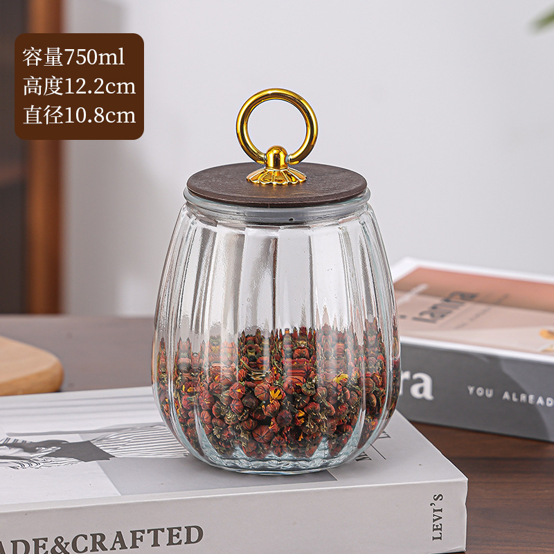 复古玻璃茶叶罐密封罐1 Pumpkin-shaped clear glass storage jar (1)