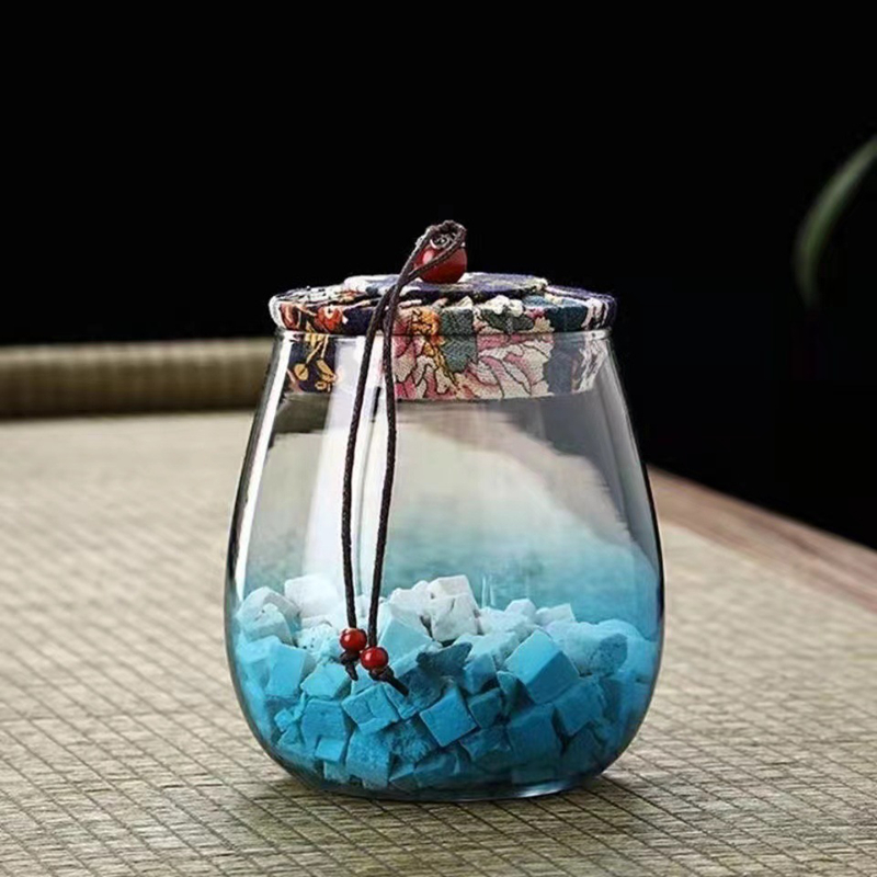 花布盖茶叶罐1 Glass jar with cloth lid for multi-grain storage (3)