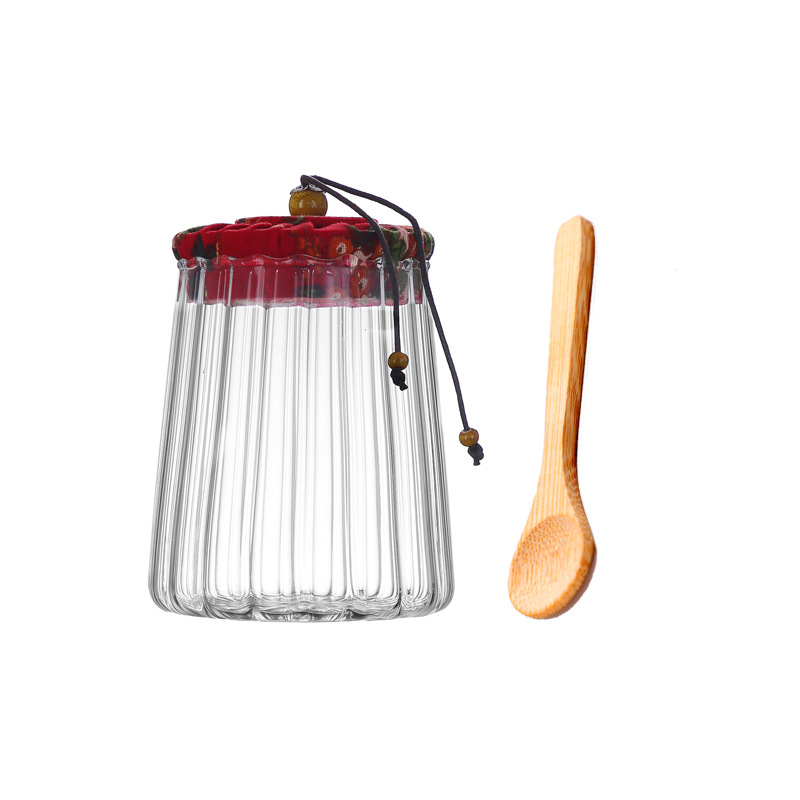 花布盖茶叶罐1 Glass jar with cloth lid for multi-grain storage (8)
