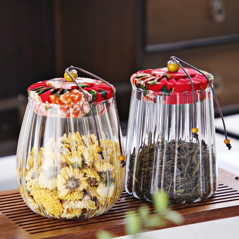 花布盖茶叶罐1 Glass jar with cloth lid for multi-grain storage (10)