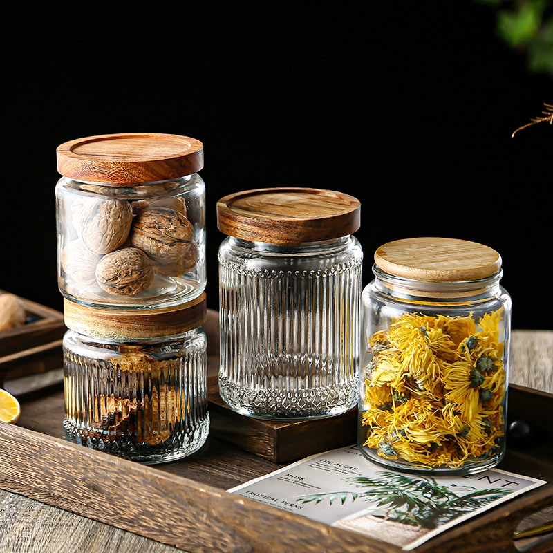 火苗罐 Ribbed glass jar with wooden lid (8)