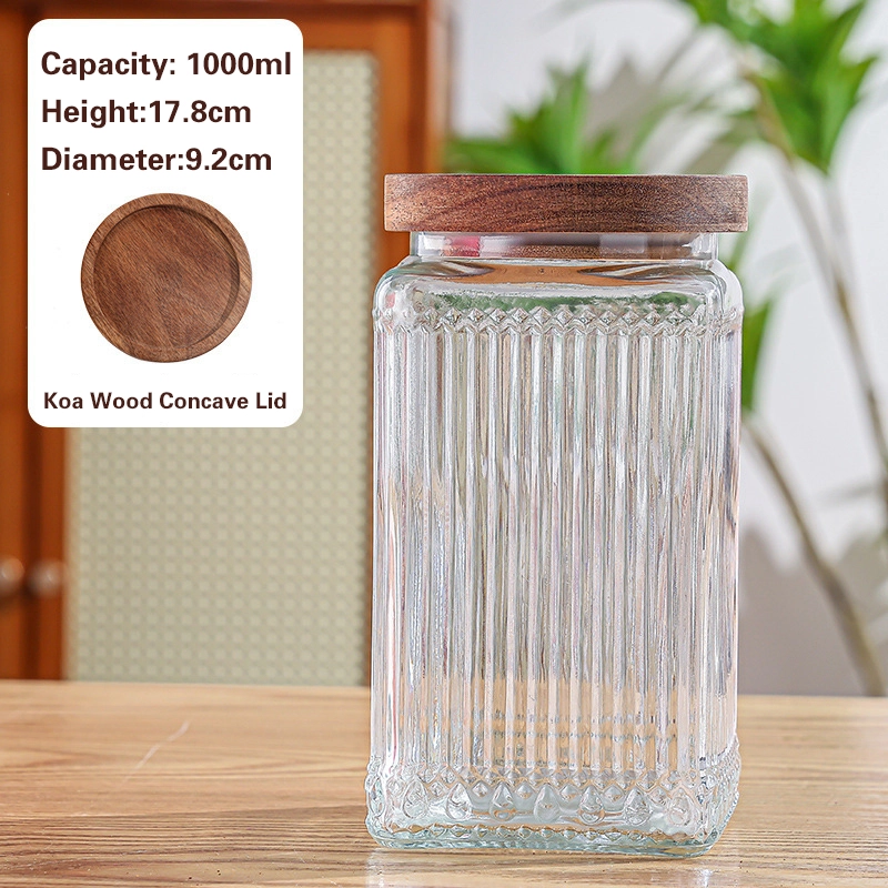 竖条纹储物罐 Striped glass jar with wooden lid (7)