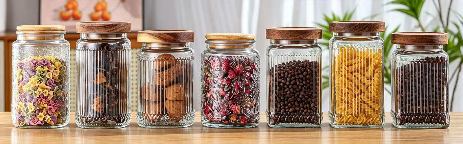 striped glass jar with wooden lid striped glass jar with wooden lid