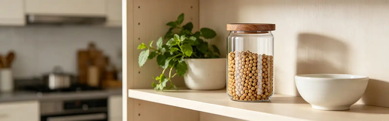 Acacia glass storage jar