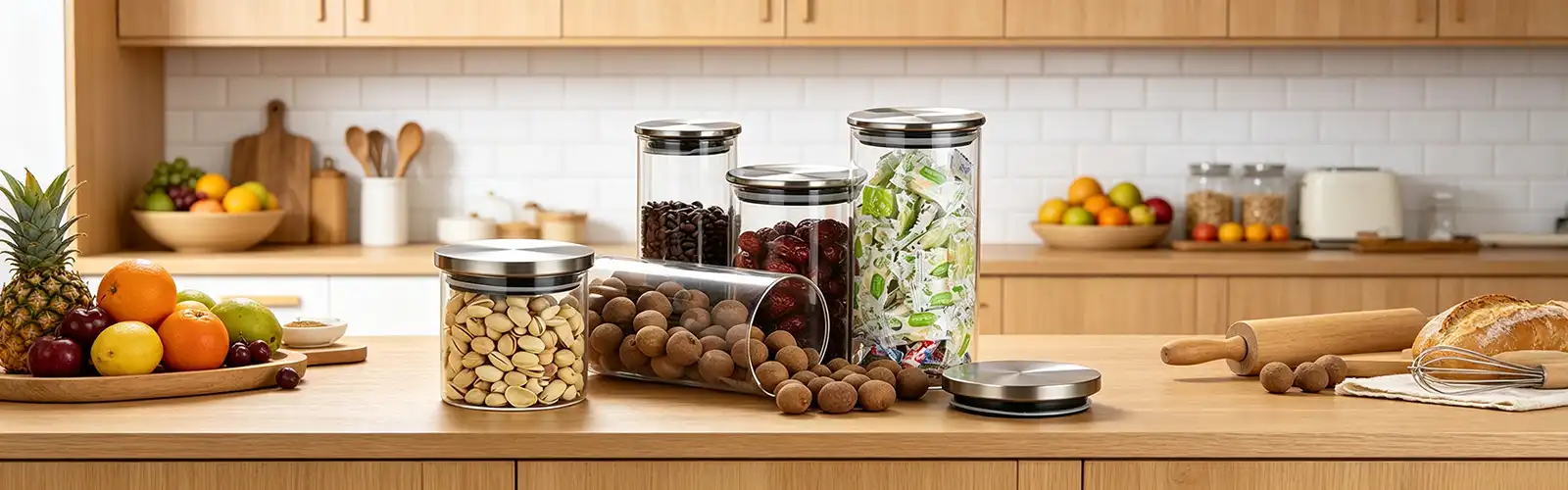 high borosilicate storage jar stainless steel lid