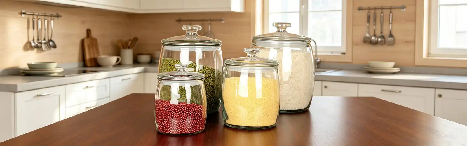 Storage jars with clear glass lids