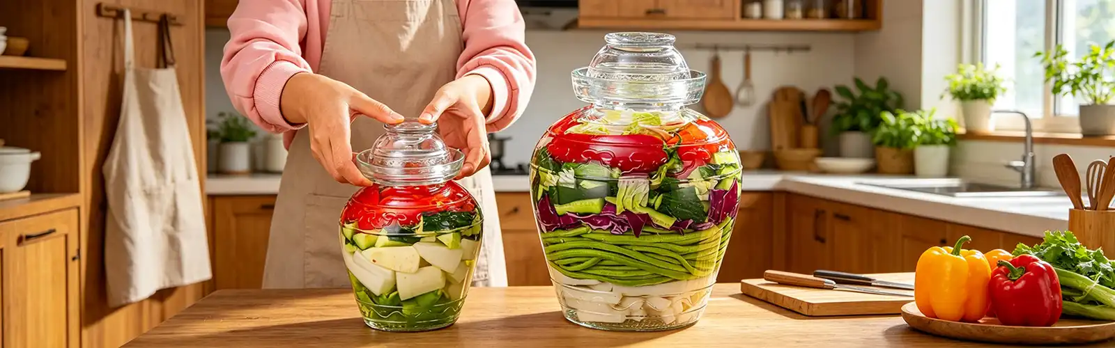 Traditional glass fermentation jar with lid