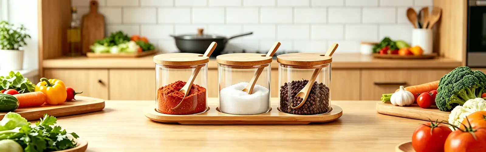 Bamboo lid seasoning jar with spoon