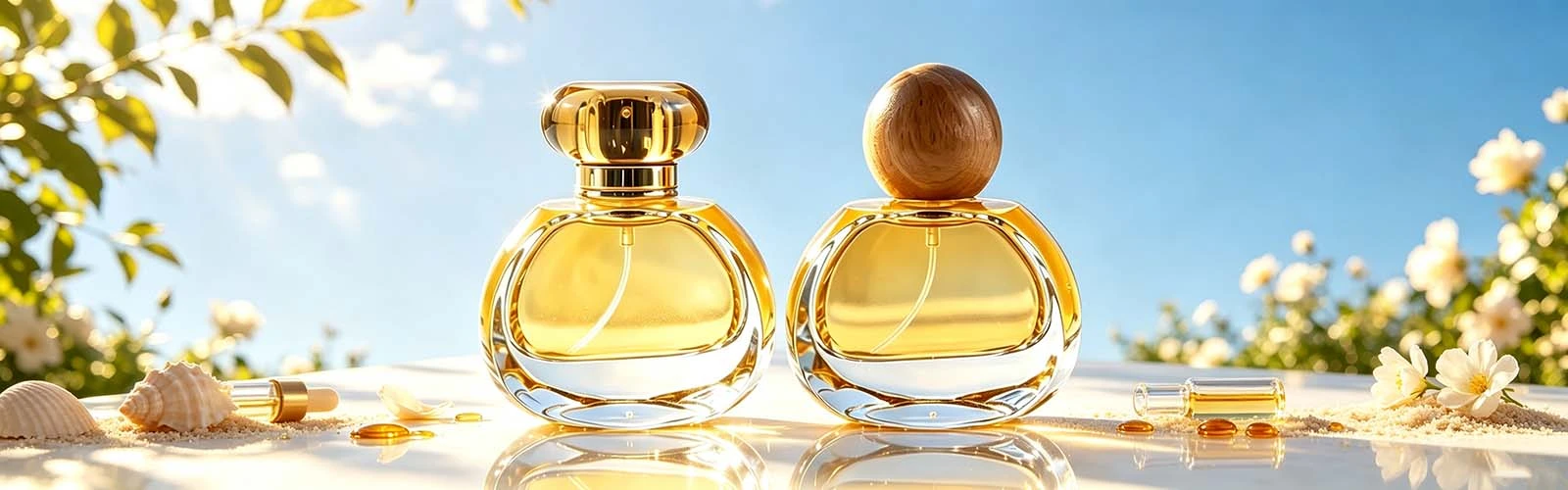 Transparent round glass perfume bottle