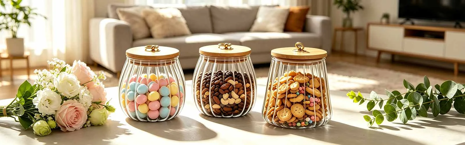 Pumpkin-shaped clear glass storage jar