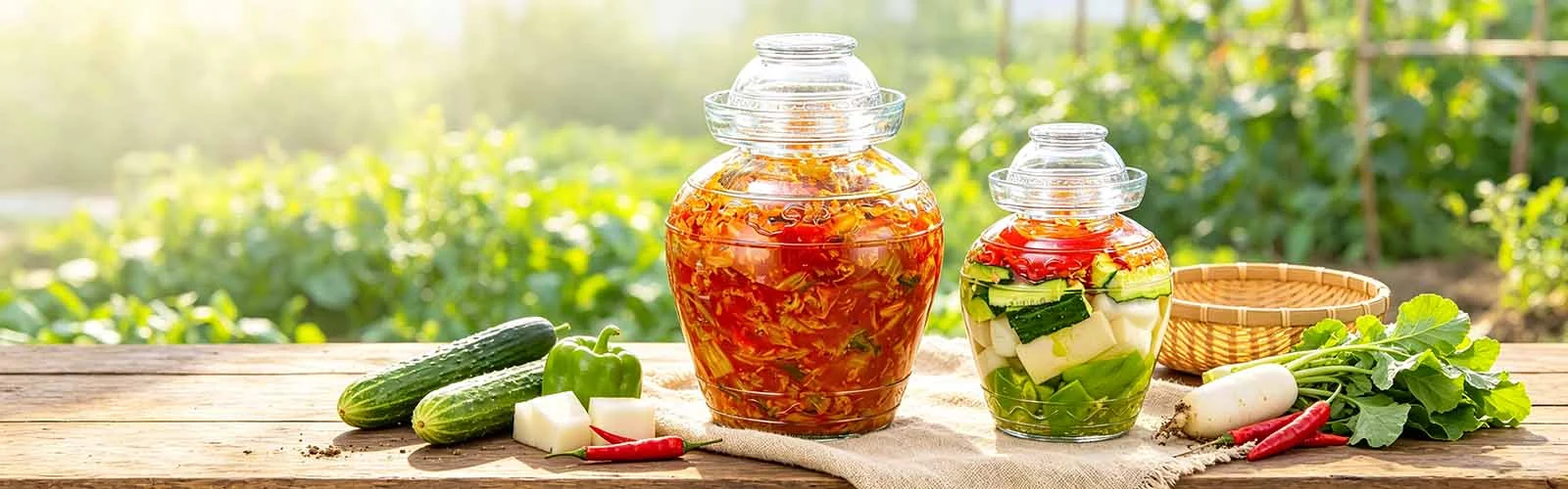 Traditional glass fermentation jar with lid