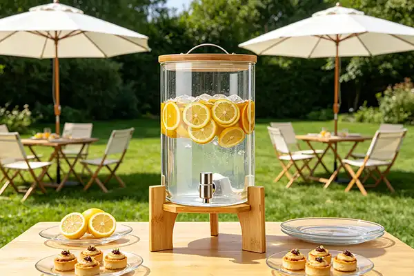 How to clean a glass beverage dispenser with wooden stand?