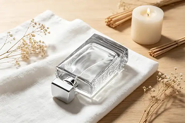 Rectangular Carved Perfume Bottle With Gold Cap