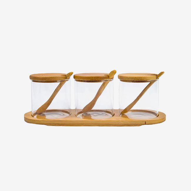 Bamboo lid seasoning jar with spoon